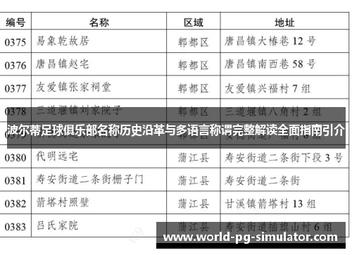 波尔蒂足球俱乐部名称历史沿革与多语言称谓完整解读全面指南引介